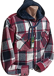 Сорочка-куртка з капюшоном Hetai vd-2007 на хутрі картата, тепла чоловіча сорочка на зиму класична 4XL