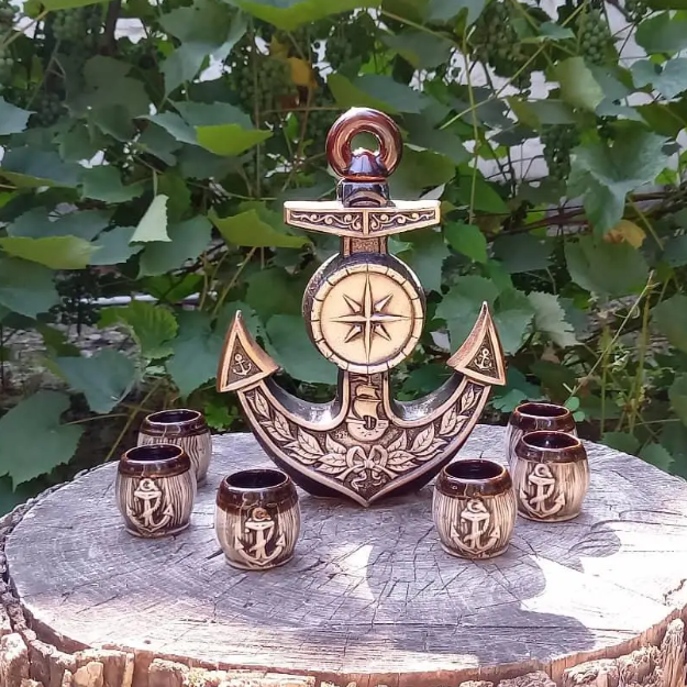 Якір ємністю 1л з чарками набір для рідини та подарунка моряку, фото 1