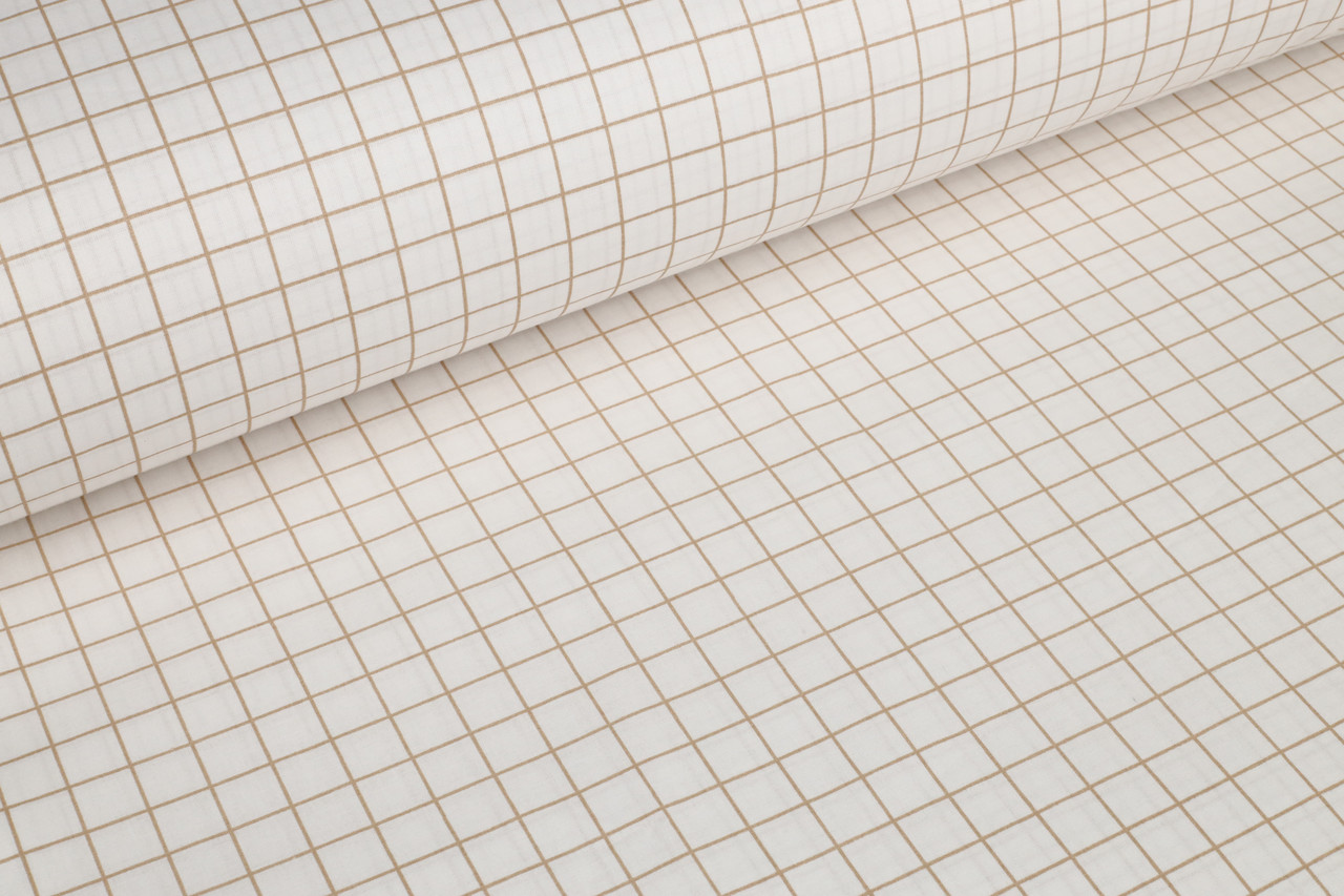Ранфорс 240 см Клітинка дрібна бежева на білому, фото 1
