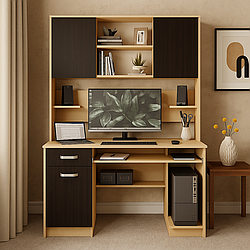 Прямий великий письмовий стіл для ПК з надбудовою тумбою нішею під системний блок 125 см Макс ДСП Летро