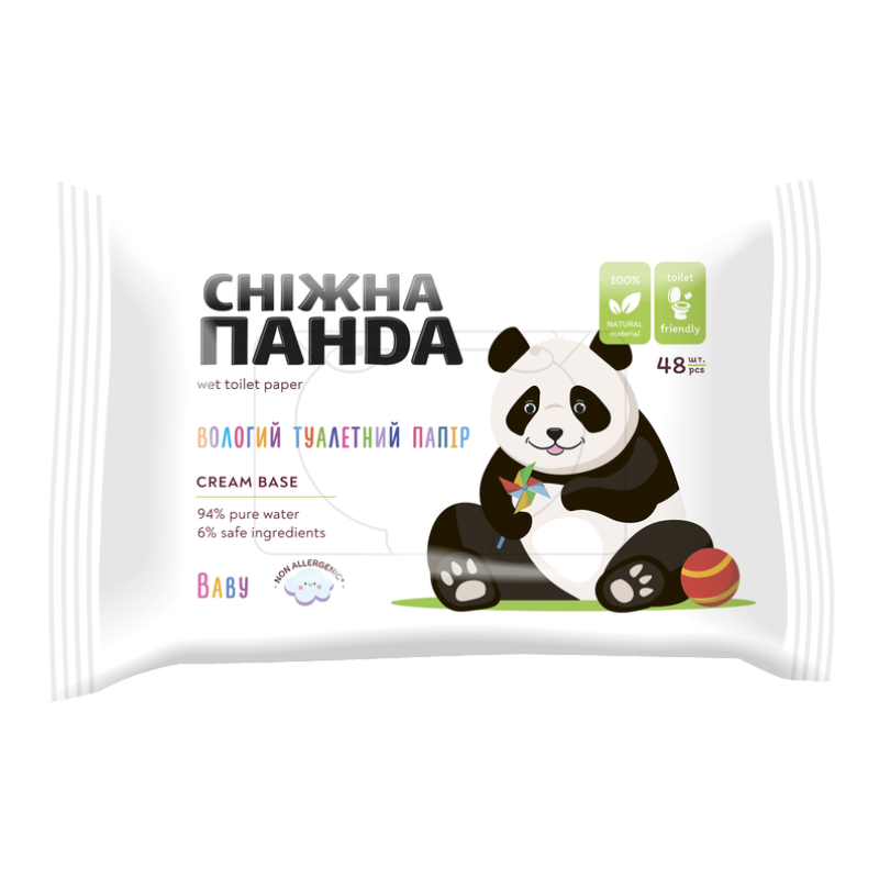 Вологий туалетний папір Сніжна панда для дітей 48 шт, фото 1