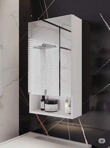 Дзеркальна шафа для ванної з прихованим зберіганням ШВК - 141, колір Білий