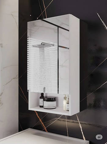 Дзеркальна шафа для ванної з прихованим зберіганням ШВК - 141, колір Білий, фото 1