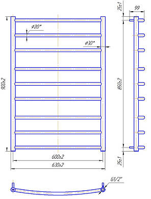 Рушникосушарка водяна  MARIO Класик 900 х 630/600, фото 3