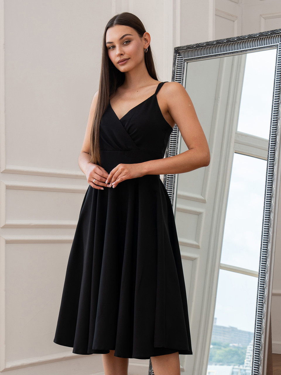 Витончене коктейльне плаття на бретелях Daniel, чорне, фото 1