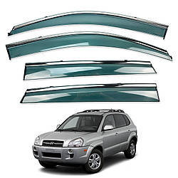 Вітровики для Hyundai Tucson I 2004-2014 з хром полоскою (HAWK)