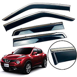Вітровики для Nissan Juke 2010-2018 з нерж. хром полоскою накладні (HAWK)