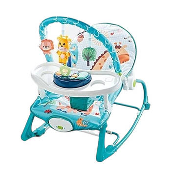 Шезлонг дитячий (4в1, мелодії, вібрація, дуга з підвісками, ноти, знімне піаніно, на батарейках) 69869 B