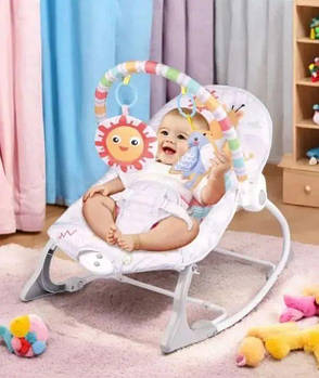 Шезлонг дитячий (мелодії, вібрація, дуга з підвісками, на батарейках, регулювання положення) 898-942