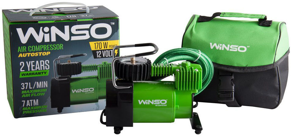 Компрессор для підкачки шин, компресор автомобільний 7 Атм, 37 л/хв. 170Вт, кабель 3м., шланг 1м., АВТОСТОП WINSO, фото 1