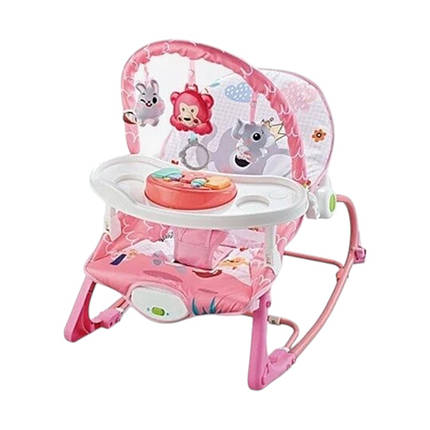 Шезлонг дитячий (4в1, мелодії, вібрація, дуга з підвісками, ноти, знімне піаніно, на батарейках) 69870 B, фото 1