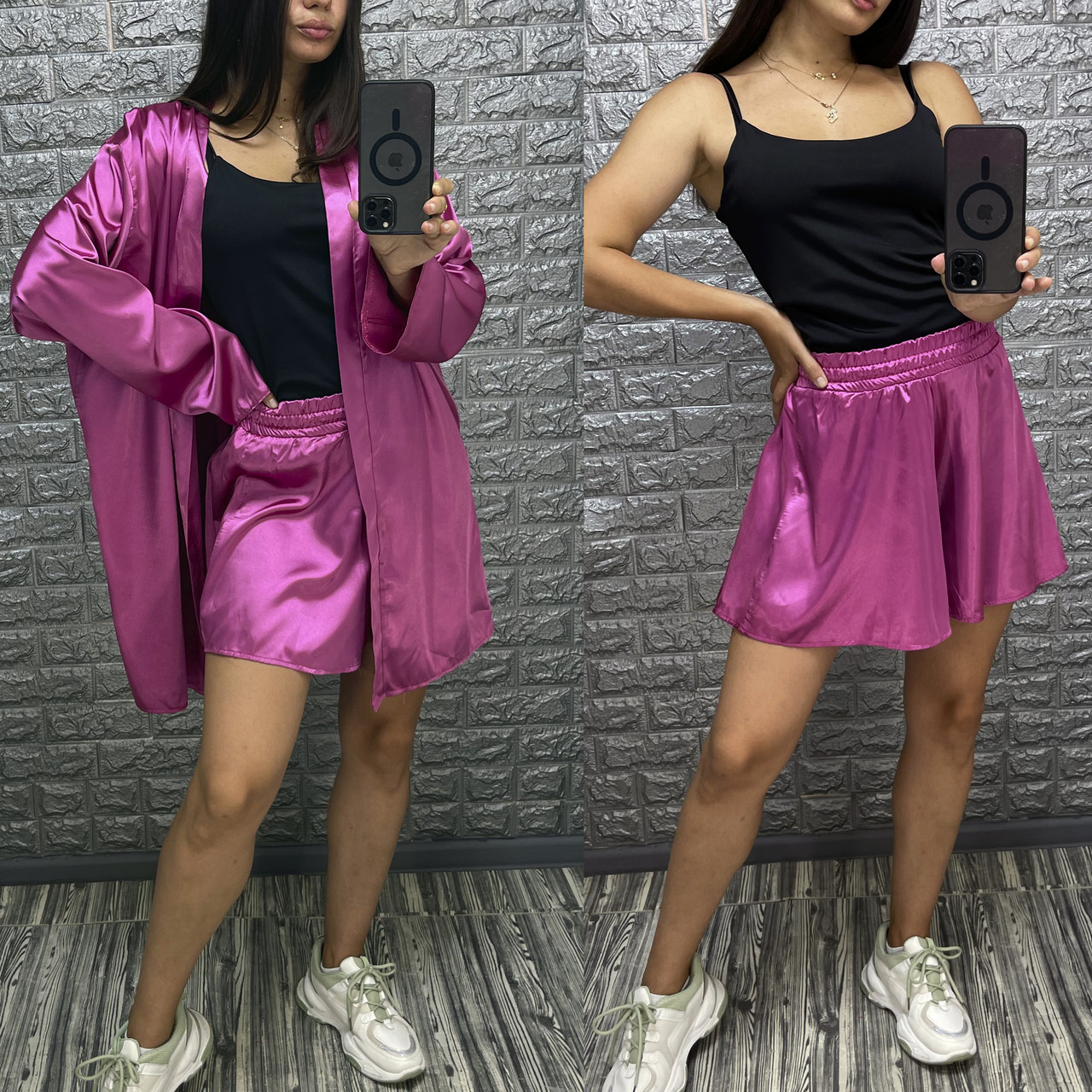 Рожевий атласний костюм кімоно і шорти,РОЗМІР ТІЛЬКИ 44, фото 1