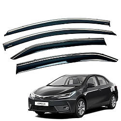 Вітровики для Toyota Corolla XI E170 2013-2018 з нерж. хром полоскою (HAWK)
