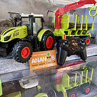 Іграшка Трактор на пульті керування з причепом 42 см 1:16 ( Рухомий Кран, Горять Фари, Знімається Причіп)