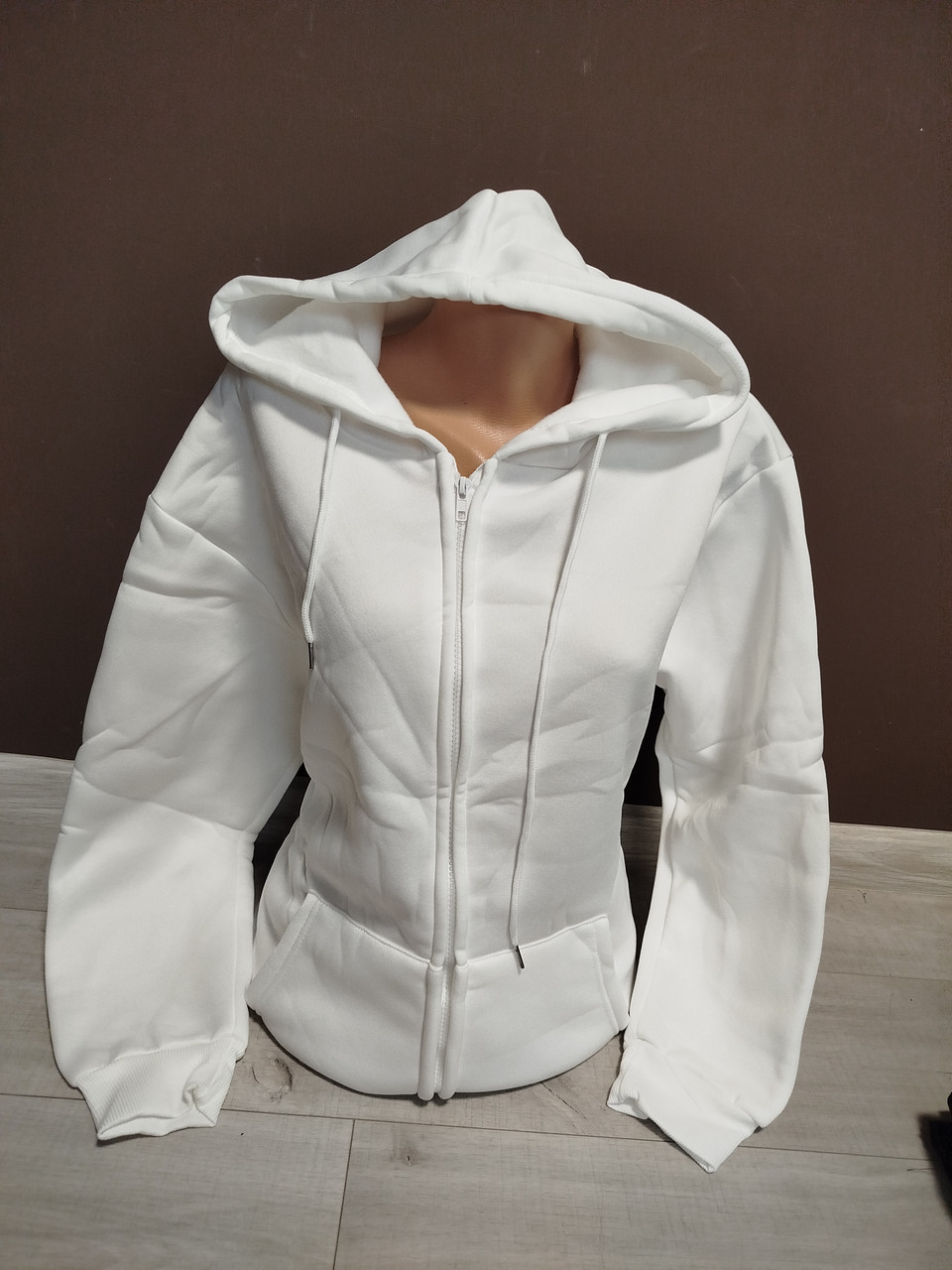 Дитяча утеплена толстовка кофта куртка на блискавці з капюшоном Японія для дівчинки підлітка 13-18 років біла, фото 1