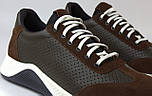 Полегшені літні кросівки коричневі шкіра з перфорацією із замшевими вставками чоловіче взуття великих розмірів 46 47 48 49 50, фото 7