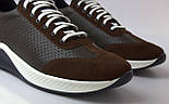 Полегшені літні кросівки коричневі шкіра з перфорацією із замшевими вставками чоловіче взуття великих розмірів 46 47 48 49 50, фото 8
