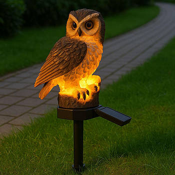 Вуличний ліхтар на сонячній батареї для газону, Сова / Садовий газонний світильник водонепроникний