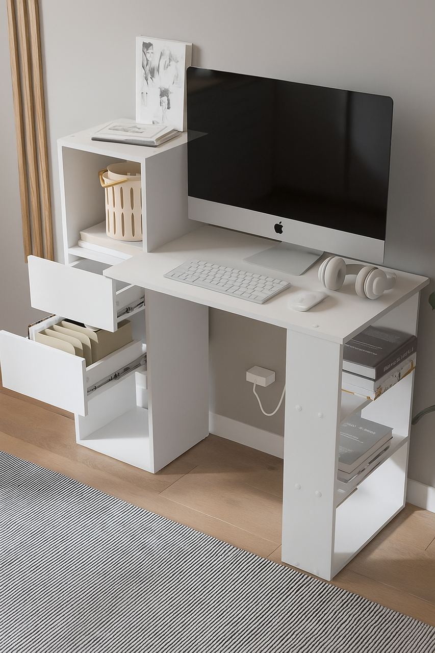 Комп'ютерний стіл-стелаж  (на 2 ящики), офісний стіл,к од (СЛТ-6) стіл для школяра колір Білий, фото 1