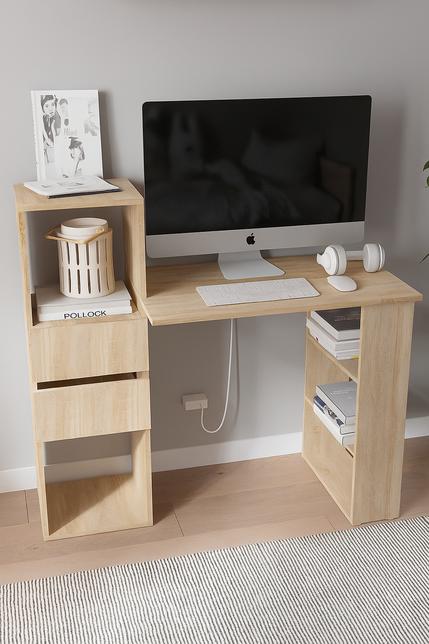 Комп'ютерний стіл-стелаж СЛТ-6 (на 2 ящики), офісний стіл, код (СЛТ-6) стіл для школяра колір Дуб сонома, фото 1