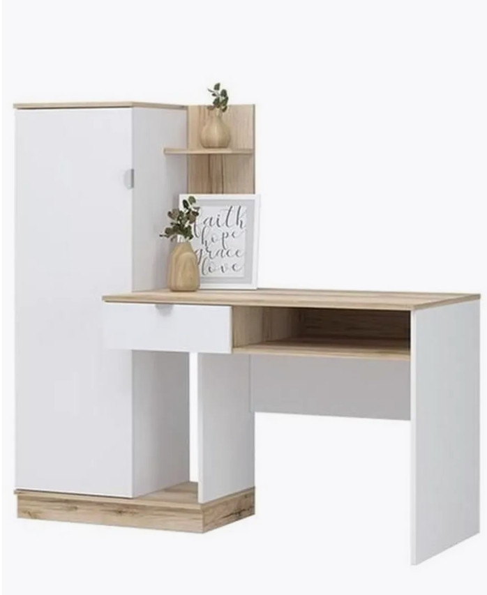Письмовий стіл з шафкою та полицями код (СЛТ-11), колір Дуб артізан + Білий, фото 1
