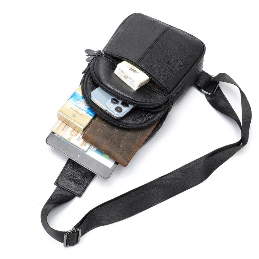 Чоловіча шкіряна сумка слінг натуральна шкіра флотар містка для щоденного використання, фото 1