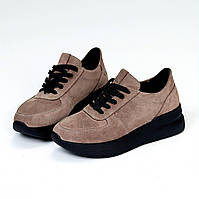 Жіночі кросівки на широкій підошві класичні коричневі натуральна замша