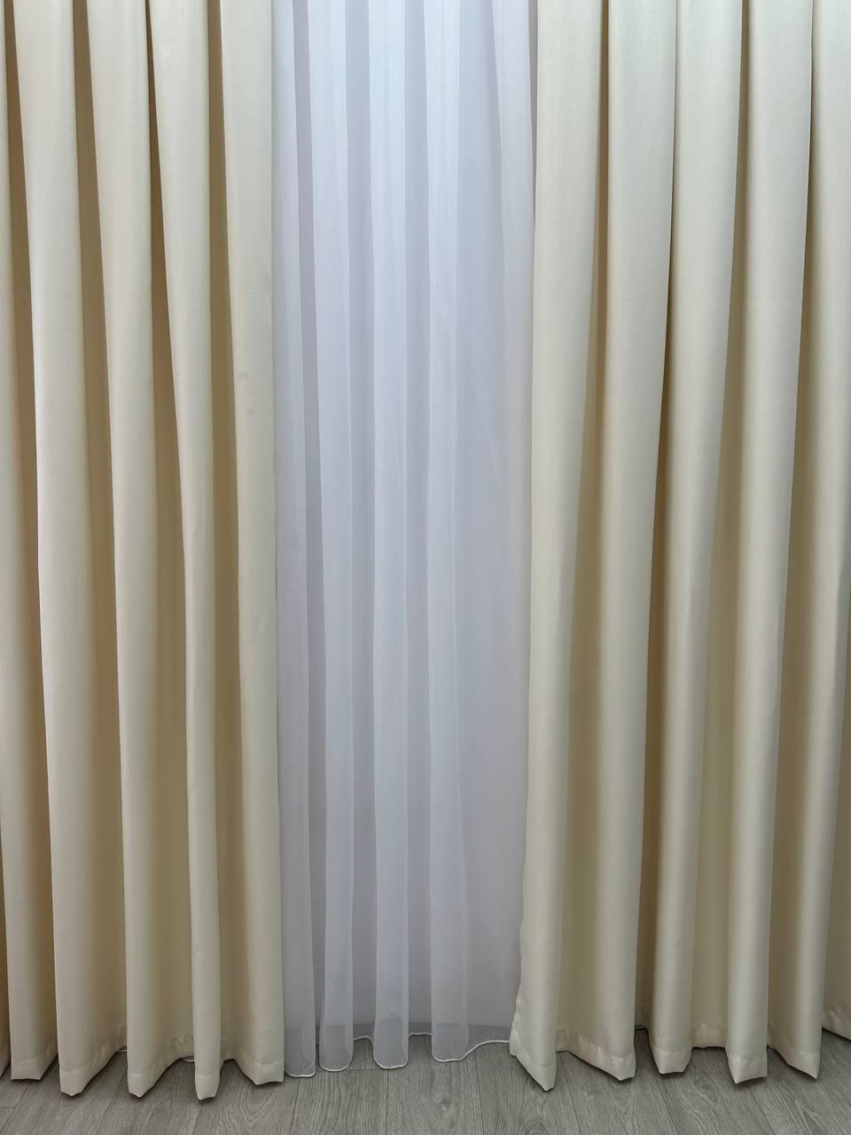 Однотонна лянна плетена штора "Asil" з підкладкою blackout, колір молочний, фото 1