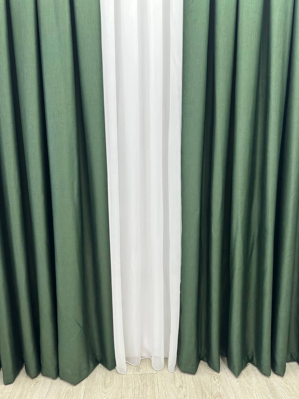 Однотонна лляна плетена штора "Asil" з підкладкою blackout, колір зелений, фото 1