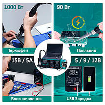 Ремонтний комплекс YIHUA 813 / 3 в 1 / паяльник 90W / фен 1000W / блок живлення 15V 5A / підставка під ноутбук, фото 3