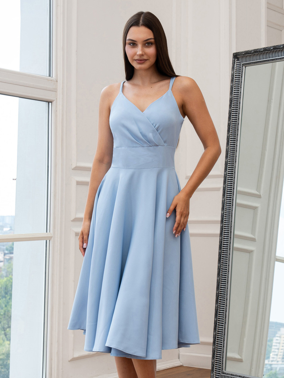 Витончене коктейльне плаття на бретелях Daniel, блакитне, фото 1