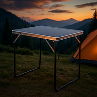 Раскладной туристический стол для пикника, кемпинга и дачи 80×60×69.5 см, алюминиевый каркас, МДФ Черный