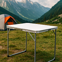 Раскладной стол для пикника, кемпинга, дачи и рыбалки 75×55×65 см, алюминиевый каркас, МДФ Белый