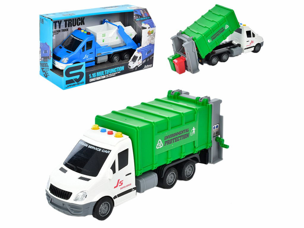 Машина JS137A-JS138  інерція, сміттєвоз, 29см, 1:16, звук, світло, на бат-ці, 2 види, в кір-ці, 33-17,5-13см, фото 1