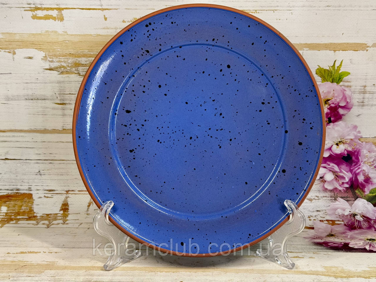 Керамічна тарілка Керамклуб Color із червоної глини 25 см блакитна