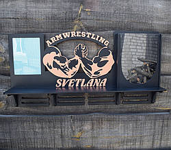 Полиця для кубків і дипломів Армрестлінг. Медальниця з армрестлінгу. Тримач для медалей. Холдер для медалей