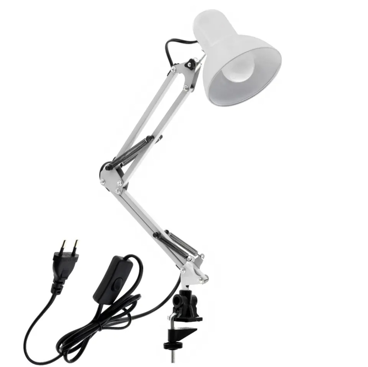 Лампа LUO-02 настільна на гнучкій ніжці / гнучкий світильник, на струбцині Білий, фото 1