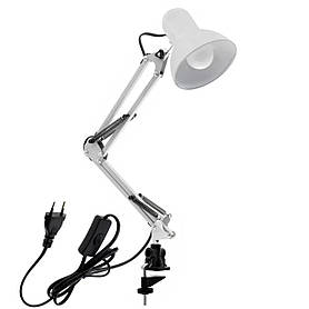 Лампа LUO-02 настільна на гнучкій ніжці / гнучкий світильник, на струбцині Білий