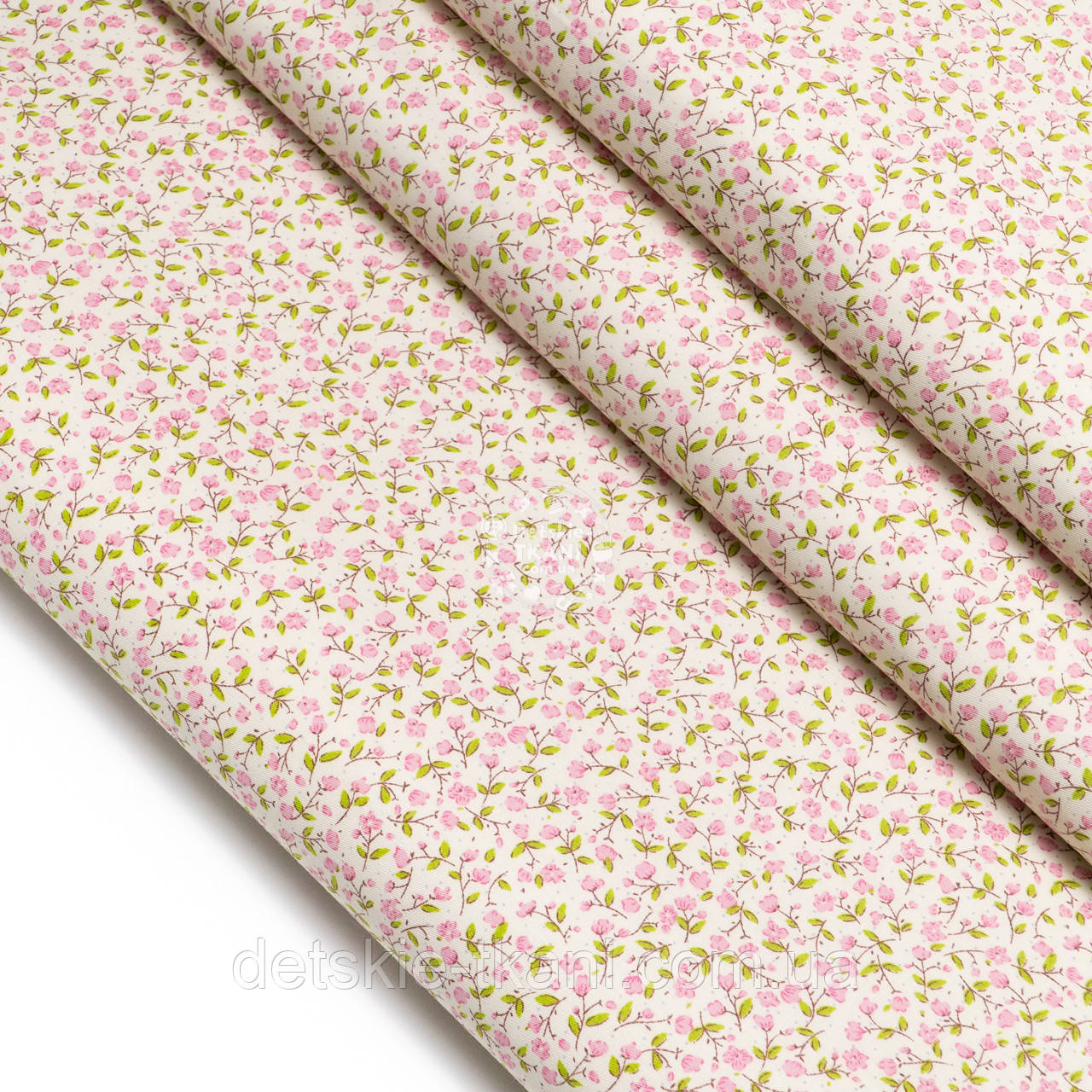 Сатин "Рожеві мікроквіточки на молочному тлі", №5724с, фото 1