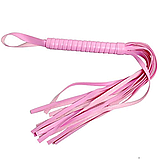 Рожевий батіг багатохвостка для БДСМ ігор, Флоггер для рольових ігор, Хлист з плетеною ручкою, Інтимні іграшки, фото 4