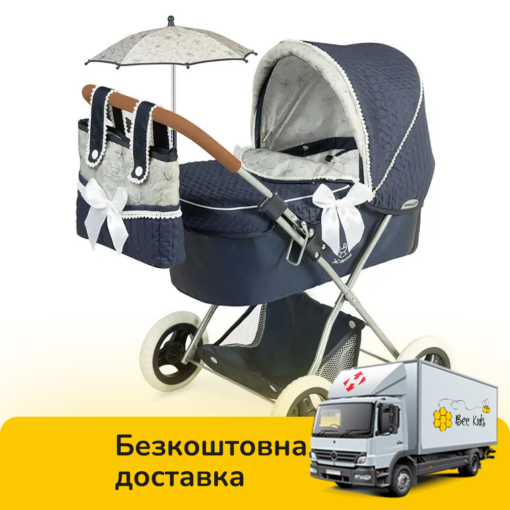 Коляска для ляльок DeCuevas Vintage із сумочкою та парасолькою (розмір 65-38-в64 см) 85044 Синя, фото 1