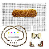 Канва+Замок Бантік+ Нитки коричневі+Куточки для клапана №1 + Ручка-ланцюжок колір золото Набір для сумки з канви, фото 2