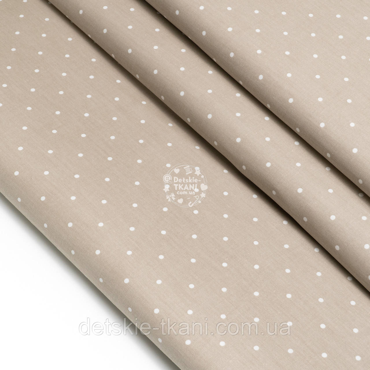 Сатин "Рідкий горошок 4 мм на бежевому тлі", №5721с, фото 1