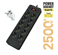 Мережевий фільтр живлення UA Power F35U на 10 розеток + 4 USB + 2Type-С порту 6 метрів мережевий подовжувач розеток