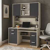 Сучасний стильний прямий комп'ютерний письмовий стіл для ноутбука з двома тумбами і надбудовою Макс 2 ДСП Летро дуб крафт