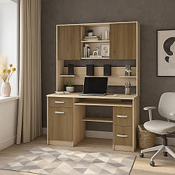 Великий прямий комп'ютерний письмовий стіл для ноутбука з надбудовою, тумбою 125 см Макс-2 ДСП Летро