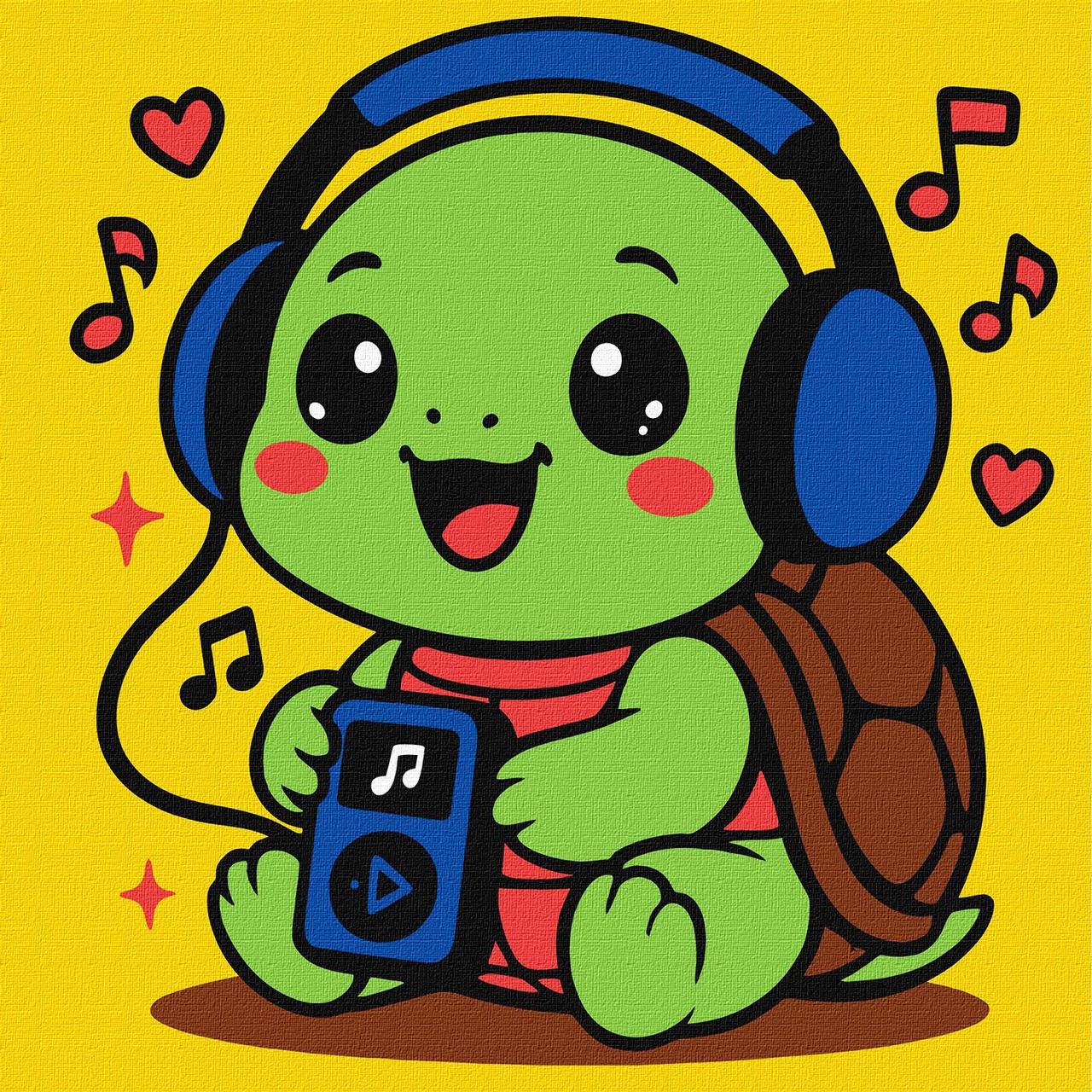 Картина за номерами Для дітей. Черепашка і музика 25*25 см Ідейка KHO 1295, фото 1