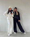 Велюровий костюм жіночий кофта на блискавці з капюшоном і вільні широкі штани 42-44 46-48 50-52, фото 3