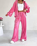 Велюровий костюм жіночий кофта на блискавці з капюшоном і вільні широкі штани 42-44 46-48 50-52, фото 8