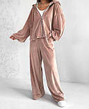 Велюровий костюм жіночий кофта на блискавці з капюшоном і вільні широкі штани 42-44 46-48 50-52, фото 9